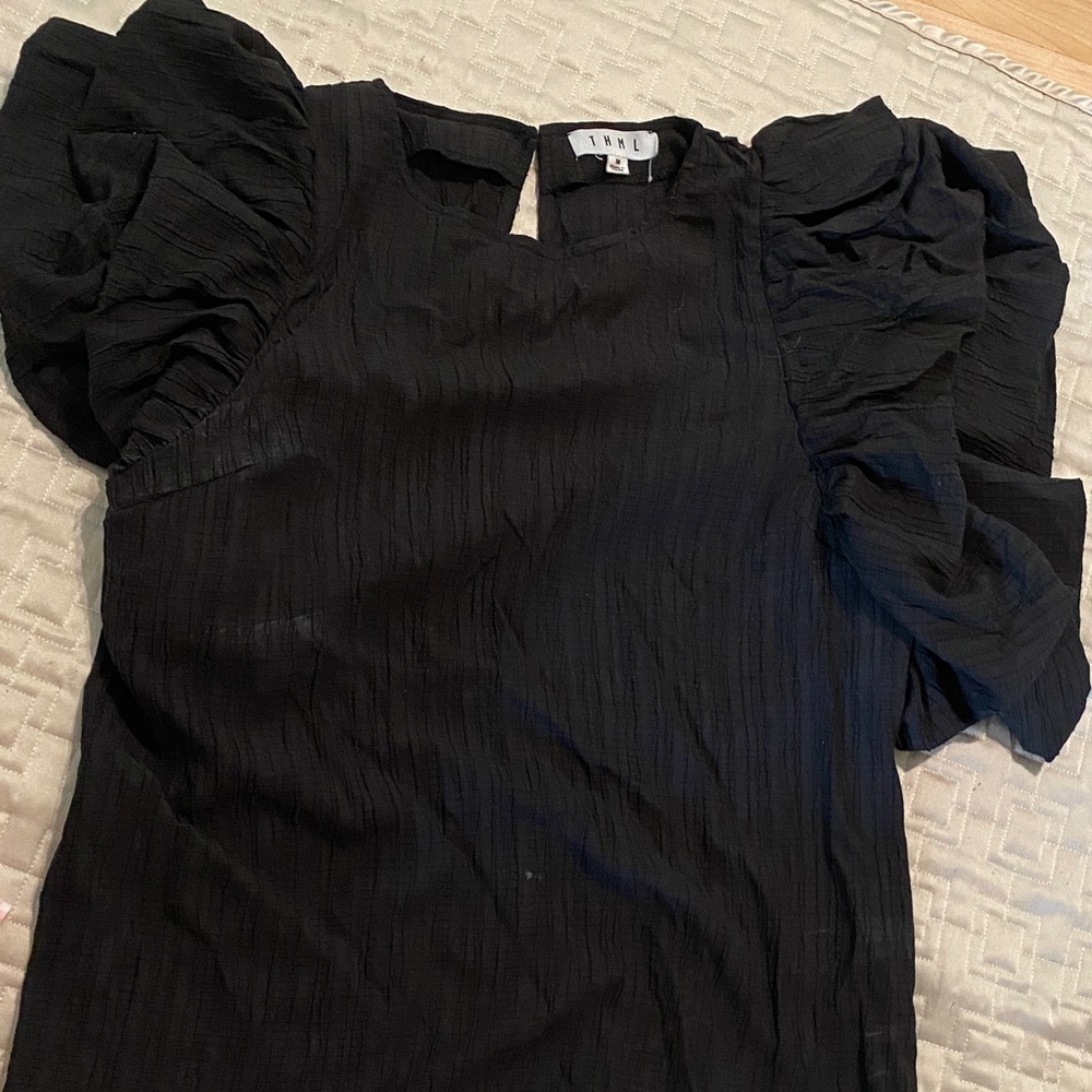 THML Elegant Black Ruffle Sleeve Blouse